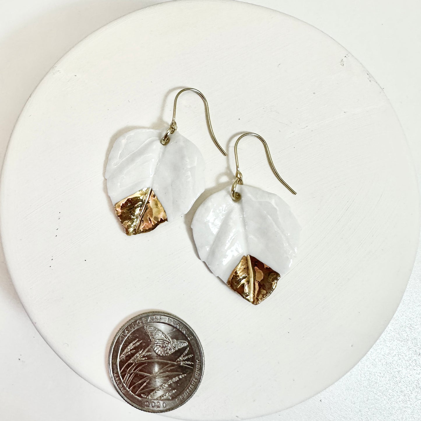 Gold Accented Aspen Leaf Porcelain Earrings