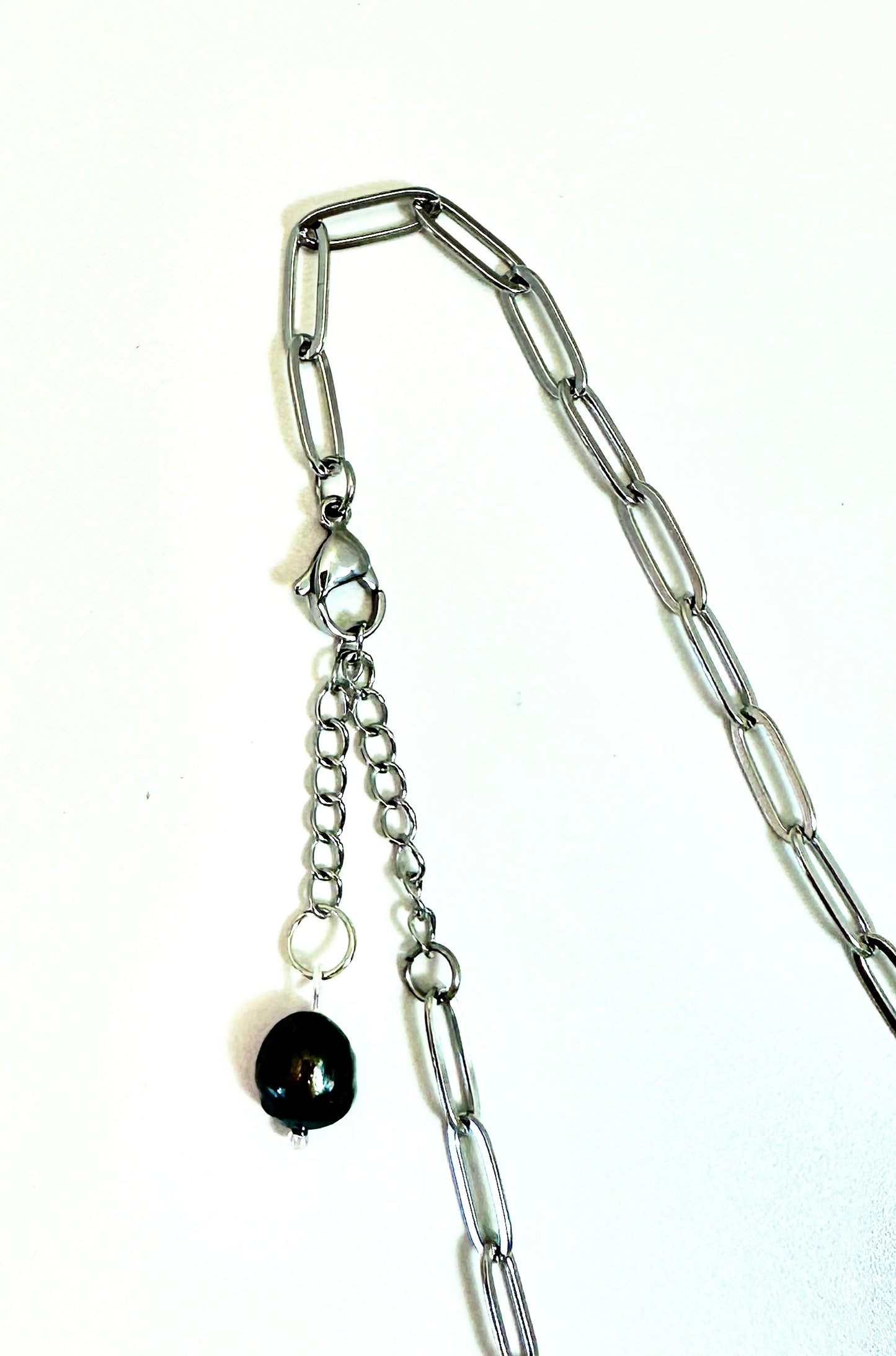 Silver Butterfly Necklace with Black Pearl