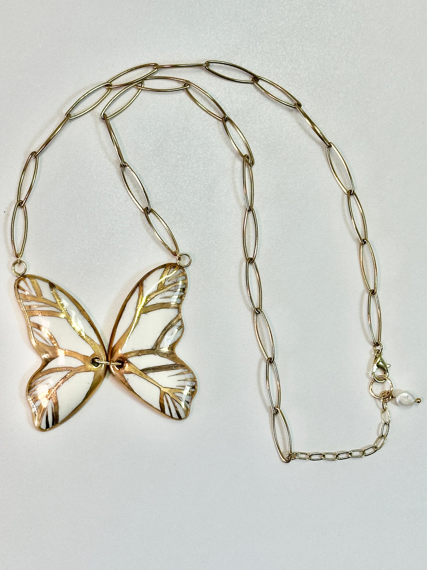 Gold Butterfly Necklace with fresh water pearl