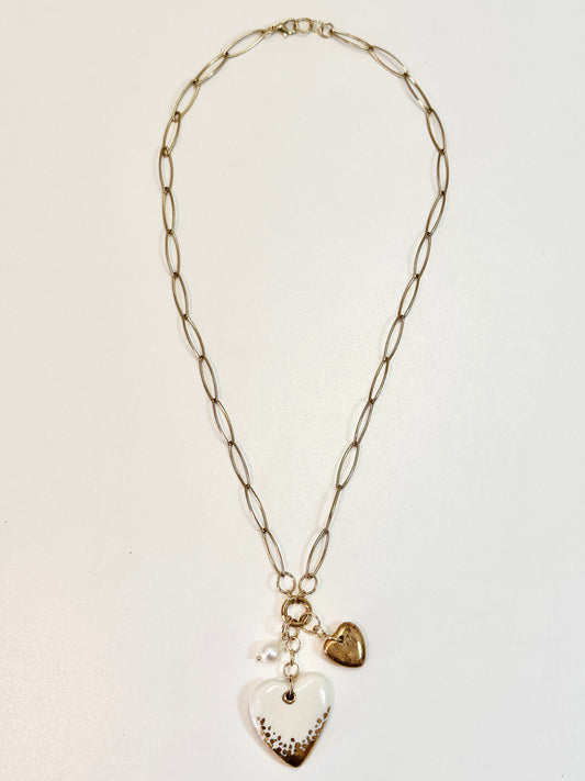 Gold Dipped Heart with Round Carabiner Necklace
