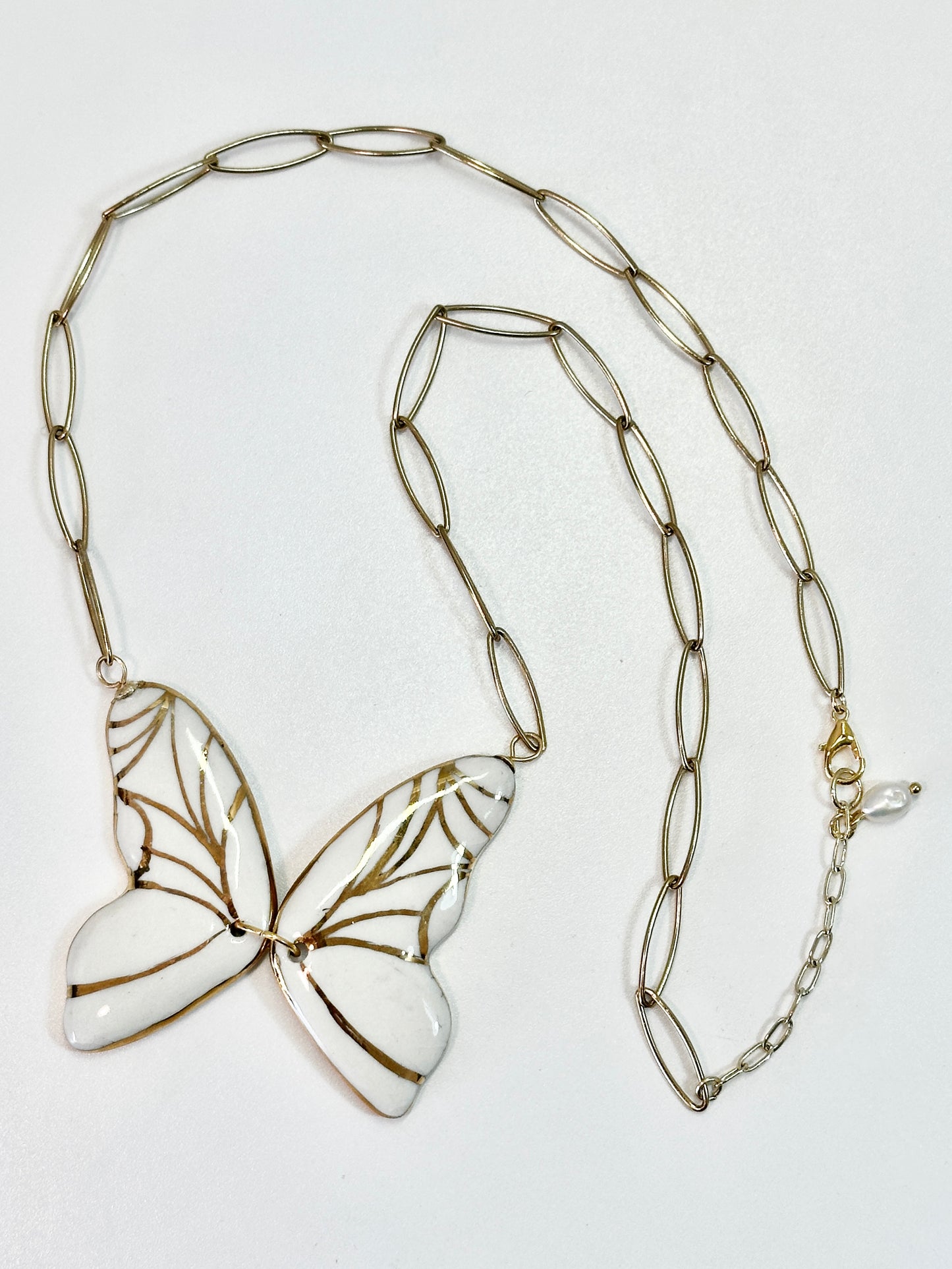 Gold Butterfly Necklace with fresh water pearl