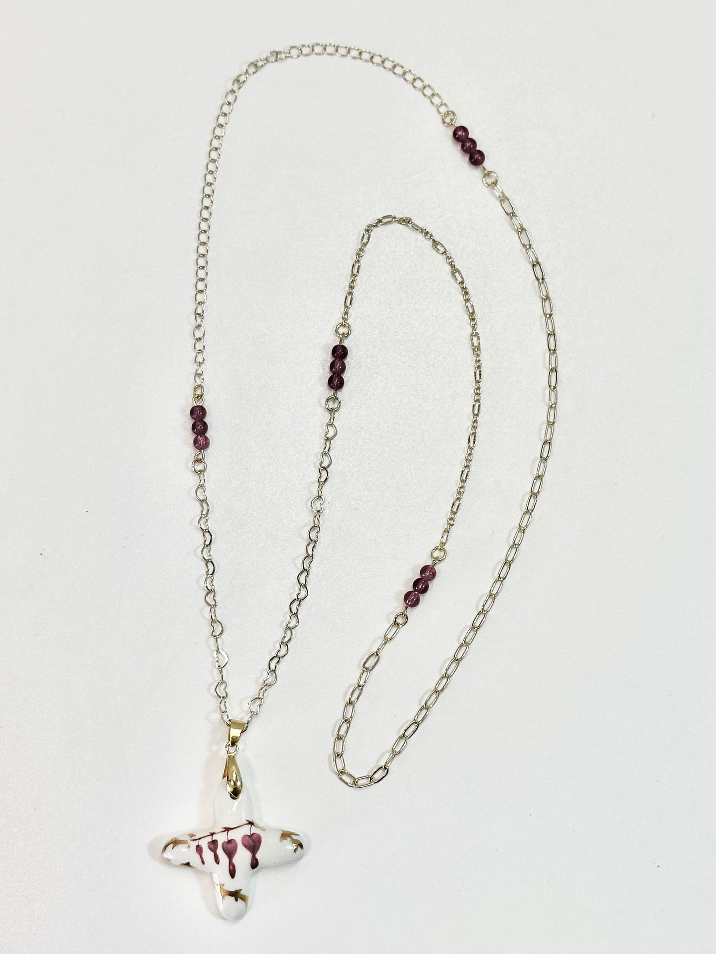 Porcelain Cross with Bleeding Hearts Necklace
