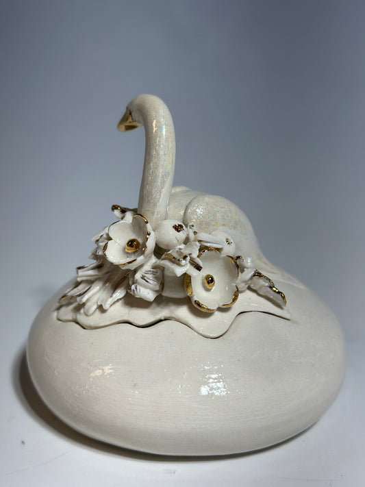 Porcelain Swan Jewelry Box, small