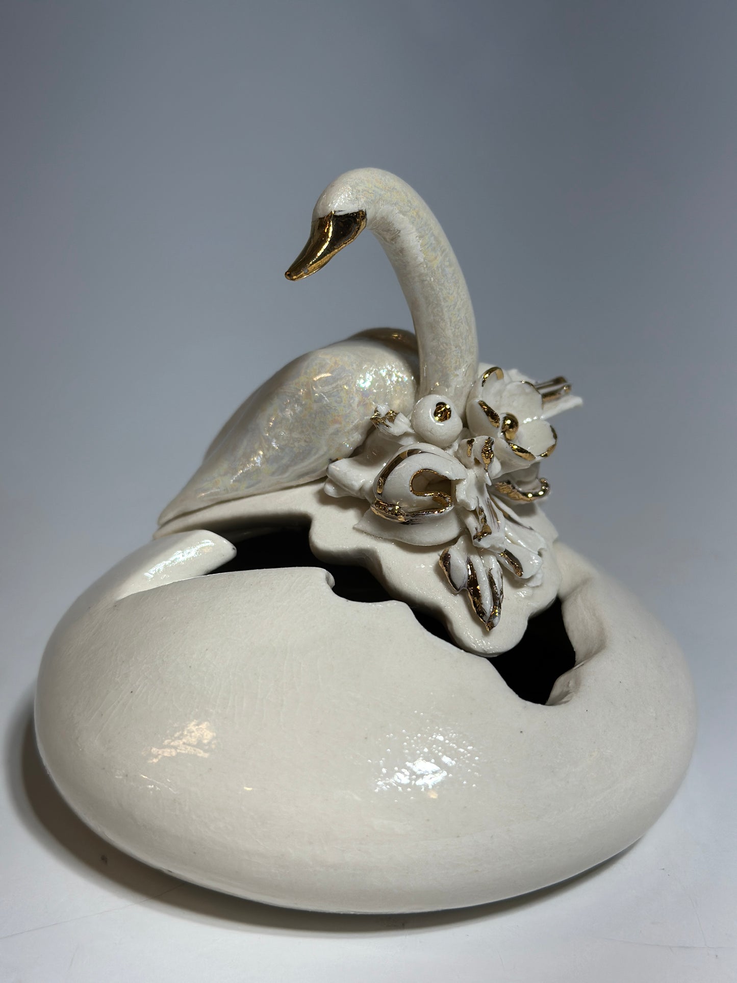 Porcelain Swan Jewelry Box, small