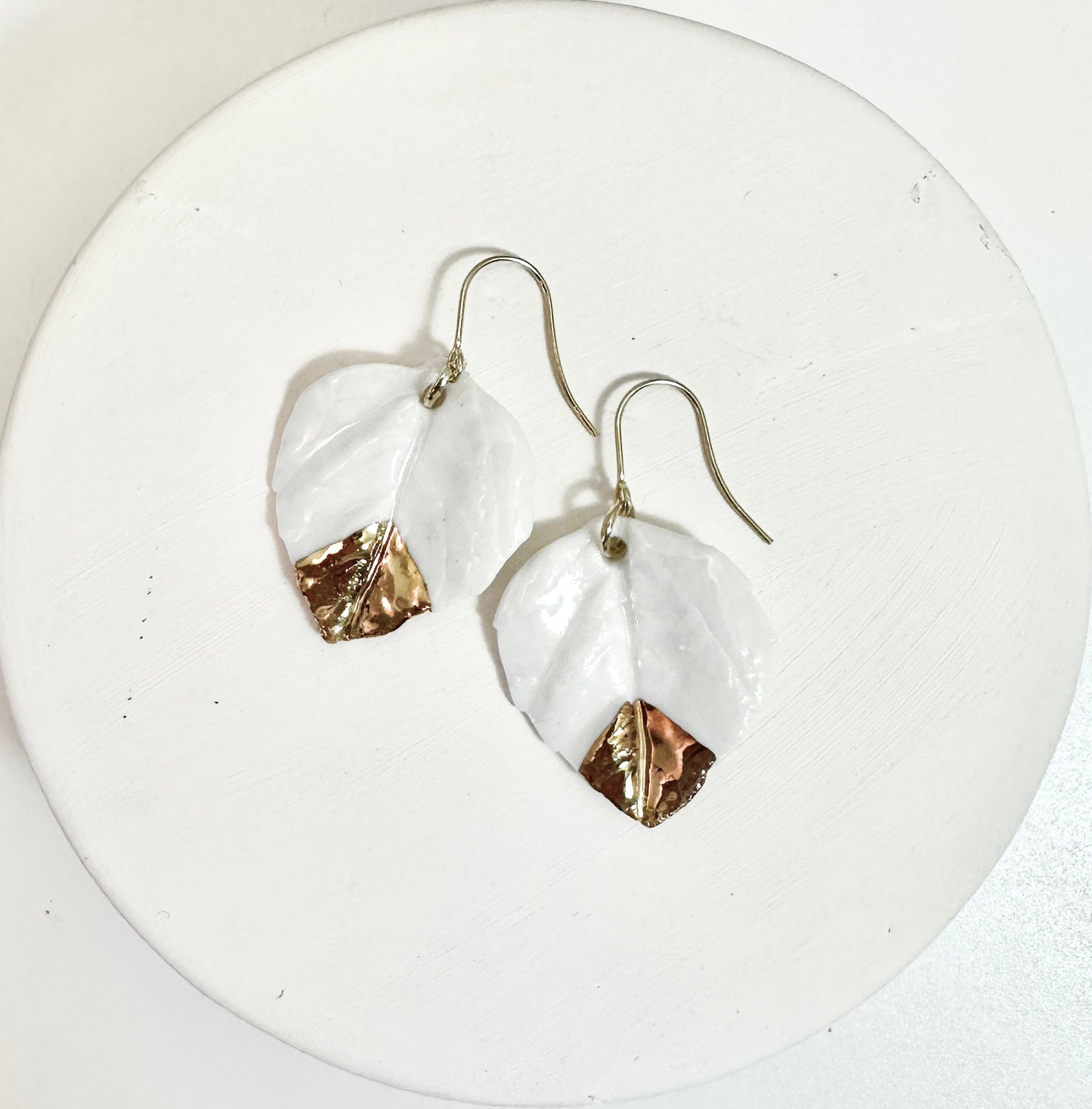 Gold Accented Aspen Leaf Porcelain Earrings