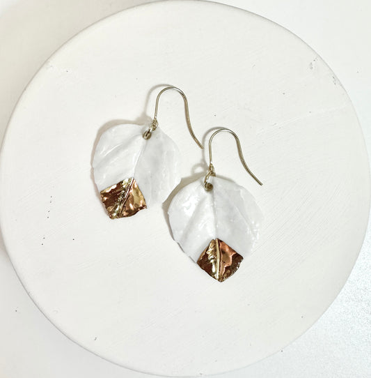 Gold Accented Aspen Leaf Porcelain Earrings