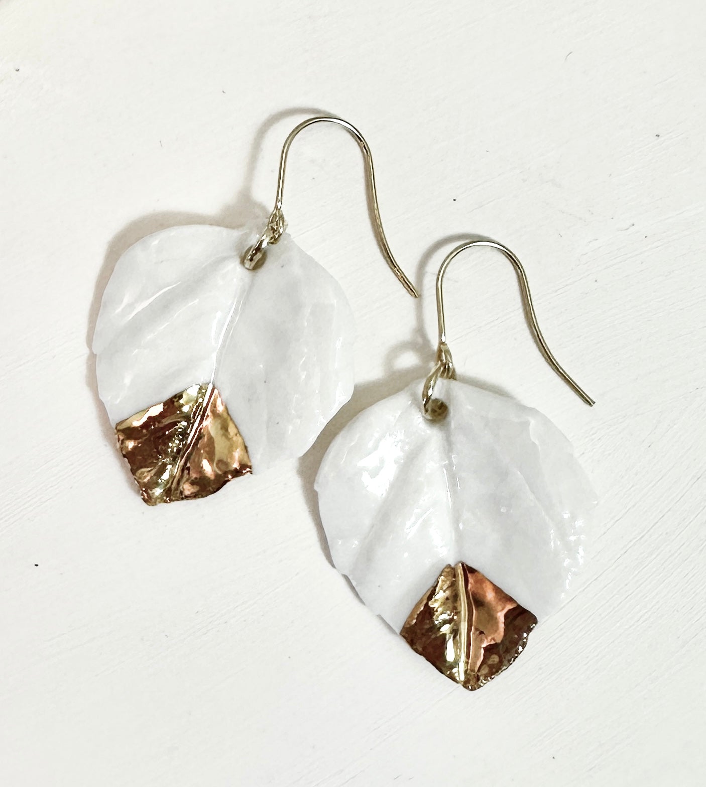 Gold Accented Aspen Leaf Porcelain Earrings