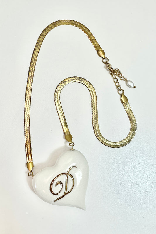 Monogram Porcelain Heart on a wide braided chain