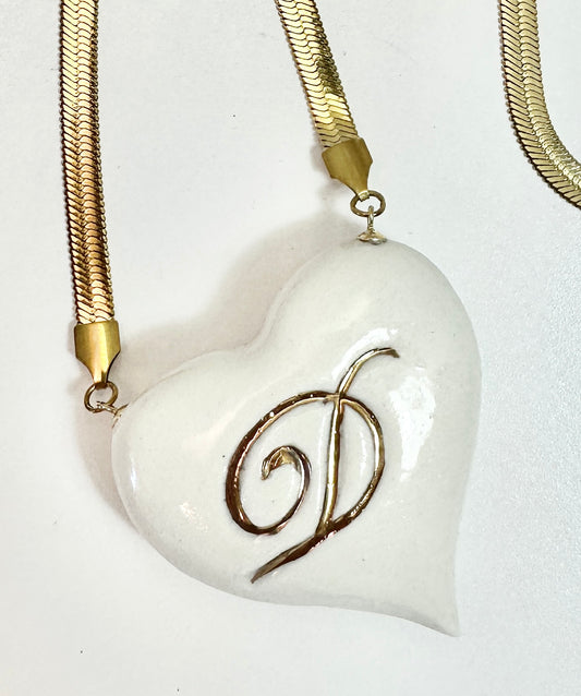 Monogram Porcelain Heart on a wide braided chain