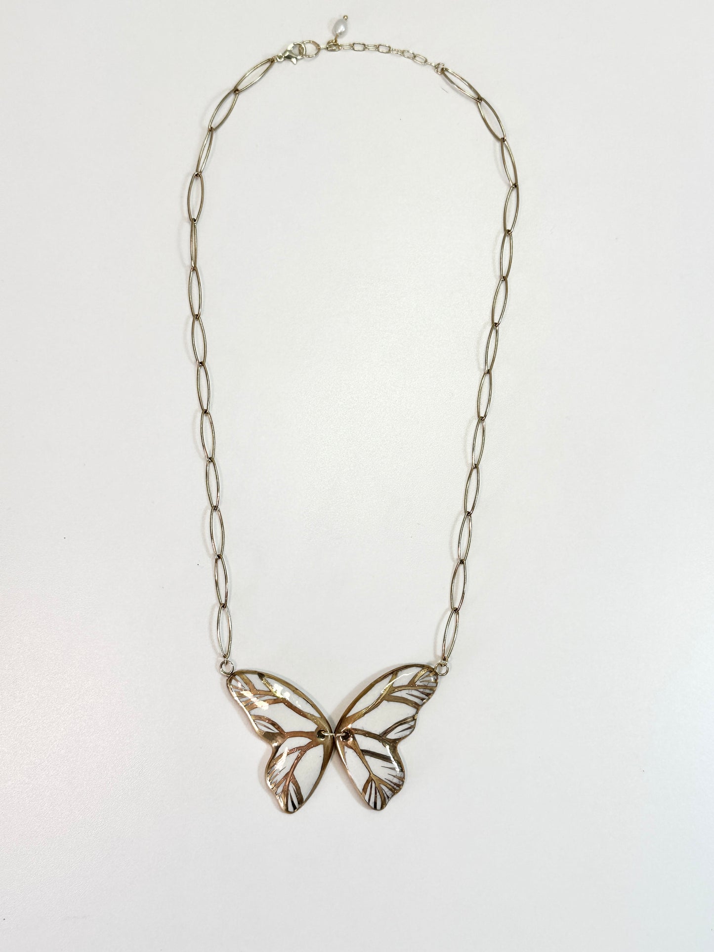 Gold Butterfly Necklace with fresh water pearl