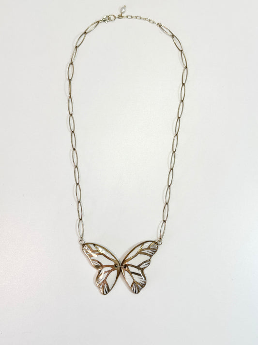 Gold Butterfly Necklace with fresh water pearl