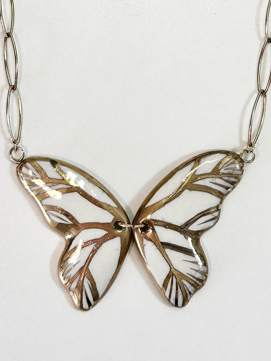 Gold Butterfly Necklace with fresh water pearl