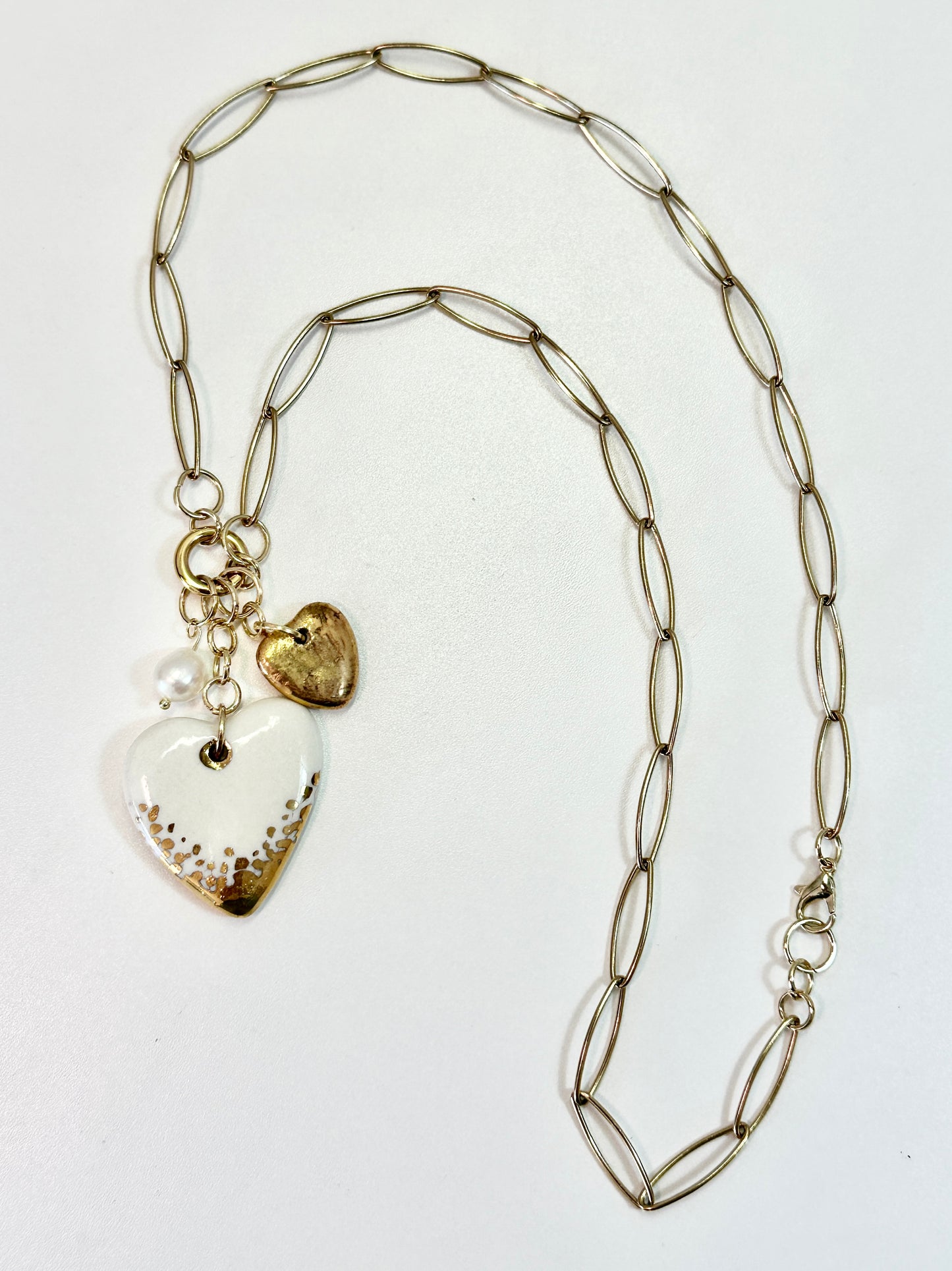 Gold Dipped Heart with Round Carabiner Necklace