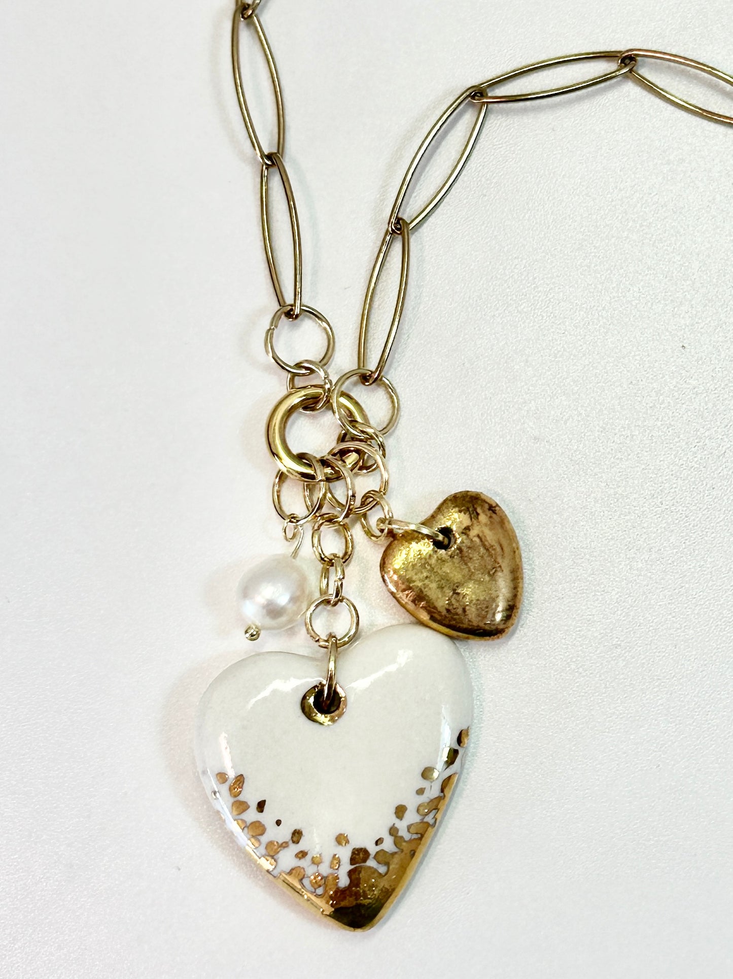 Gold Dipped Heart with Round Carabiner Necklace