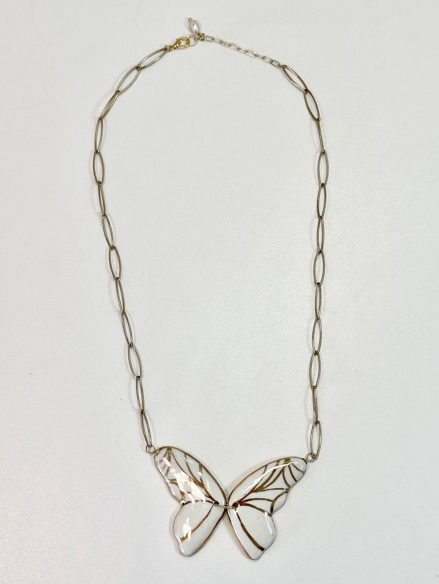Gold Butterfly Necklace with fresh water pearl