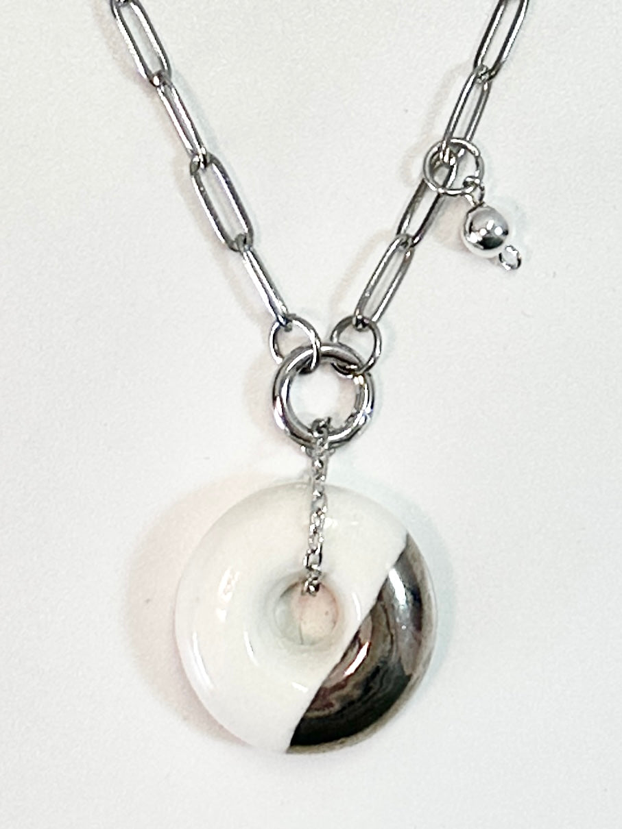 Porcelain Platinum Dipped "Donut" Necklace