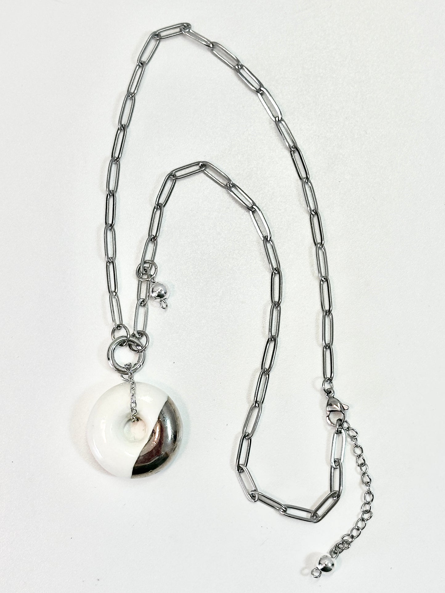 Porcelain Platinum Dipped "Donut" Necklace