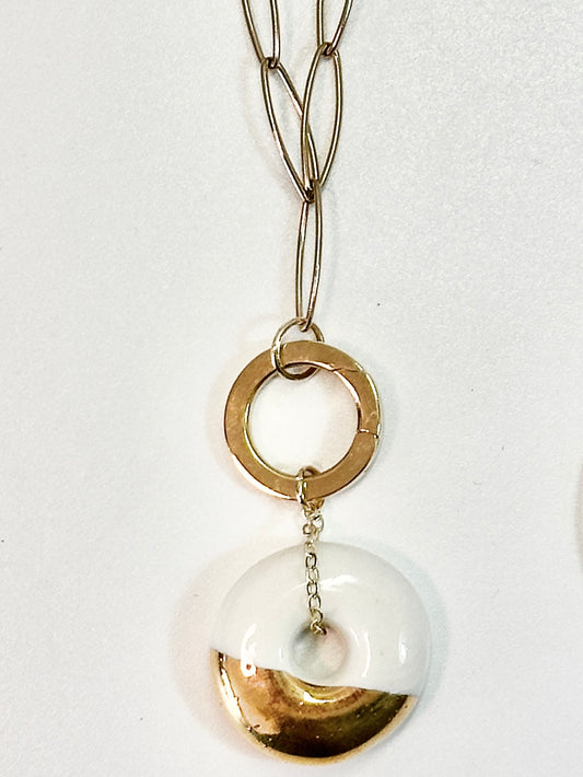Porcelain Gold Dipped "Donut" Necklace