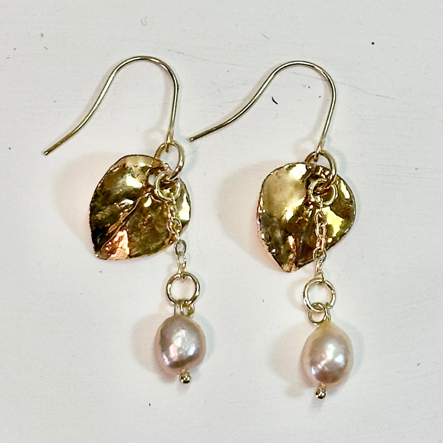 Petite Gold Aspen Leaf Porcelain and Freshwater Pearl Earrings