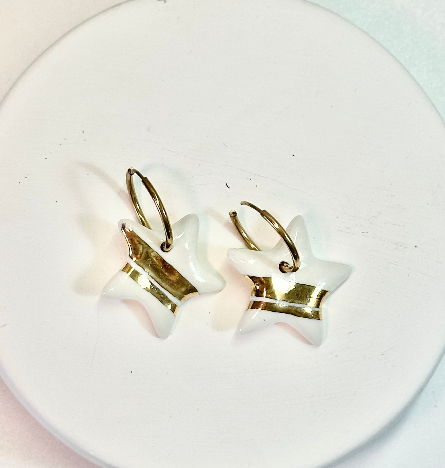 Gold Stars & Stripes Porcelain Drop Earrings