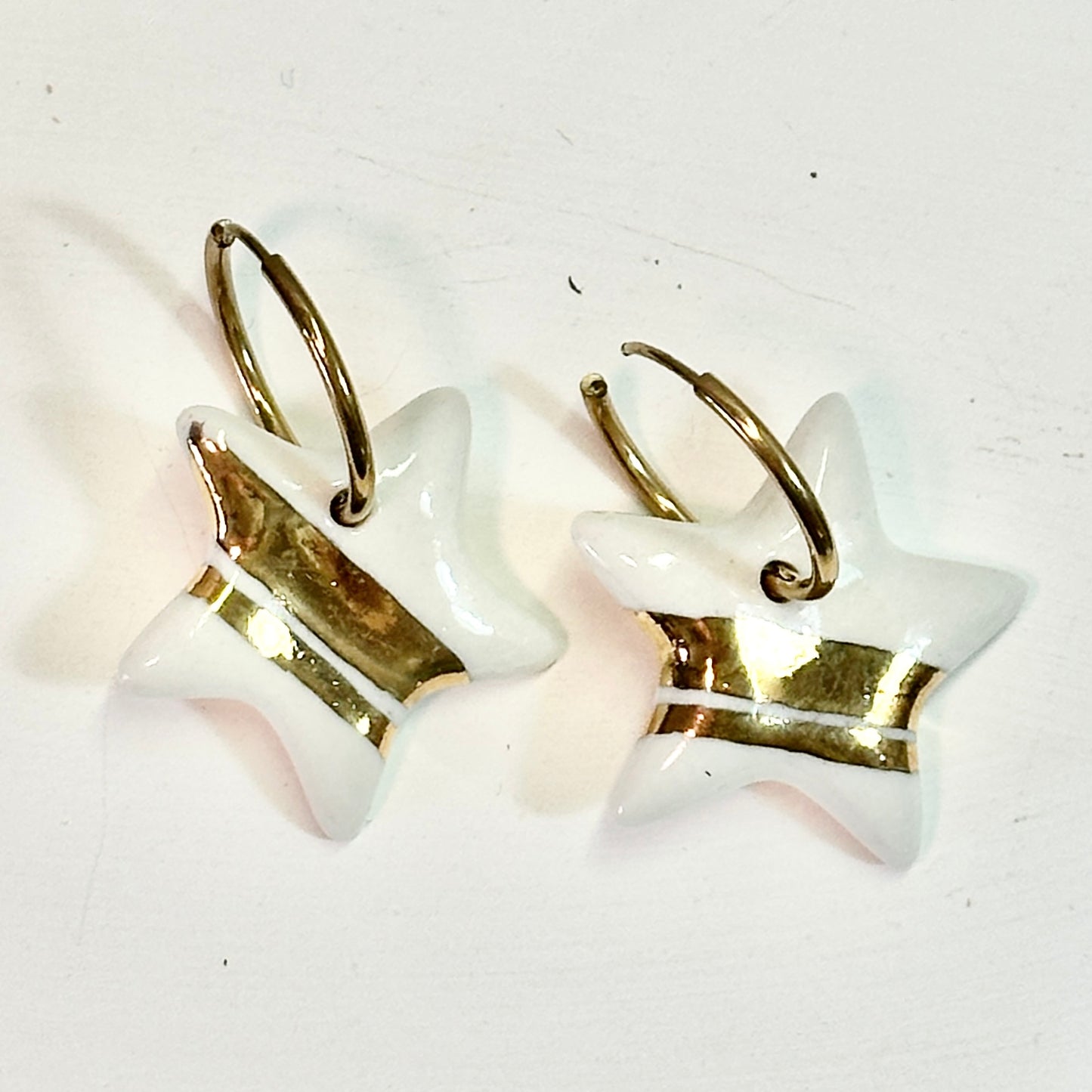 Gold Stars & Stripes Porcelain Drop Earrings