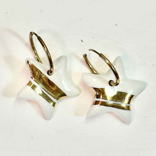 Gold Stars & Stripes Porcelain Drop Earrings
