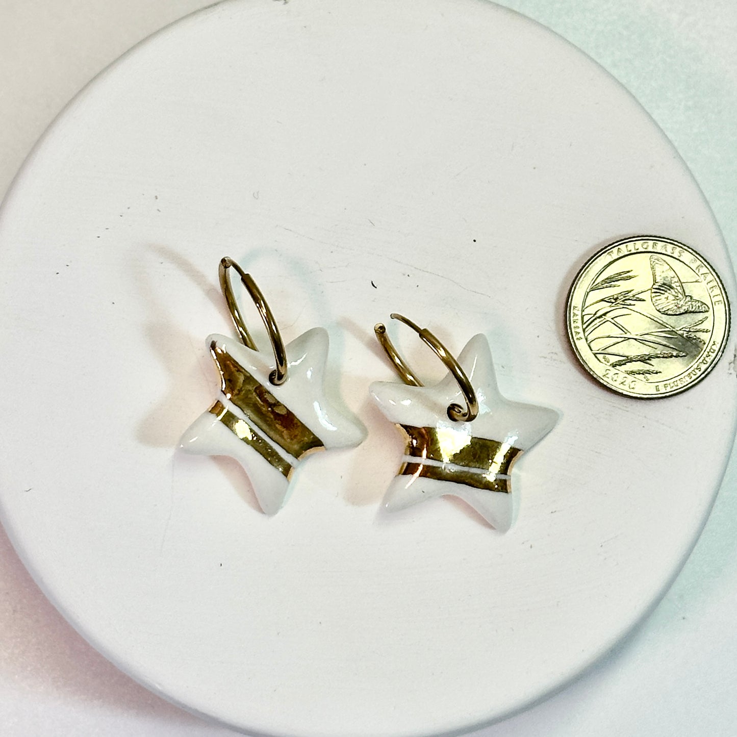 Gold Stars & Stripes Porcelain Drop Earrings