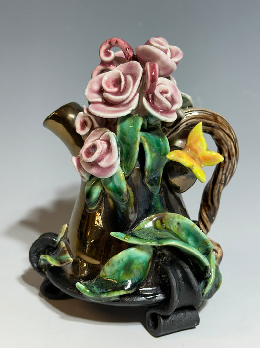 Roses on Gold Teapot