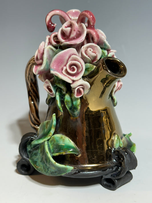 Roses on Gold Teapot