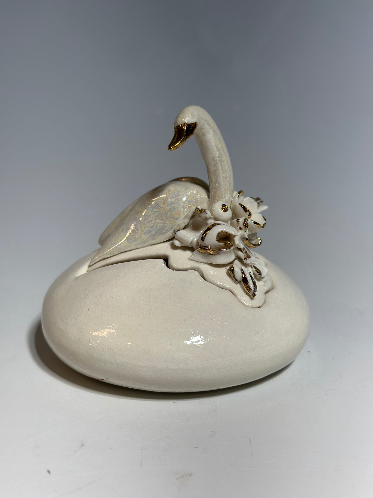Porcelain Swan Jewelry Box, small