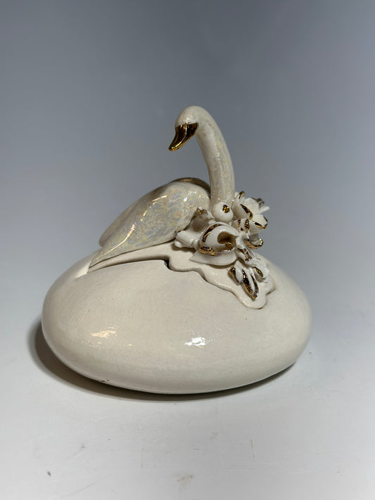 Porcelain Swan Jewelry Box, small