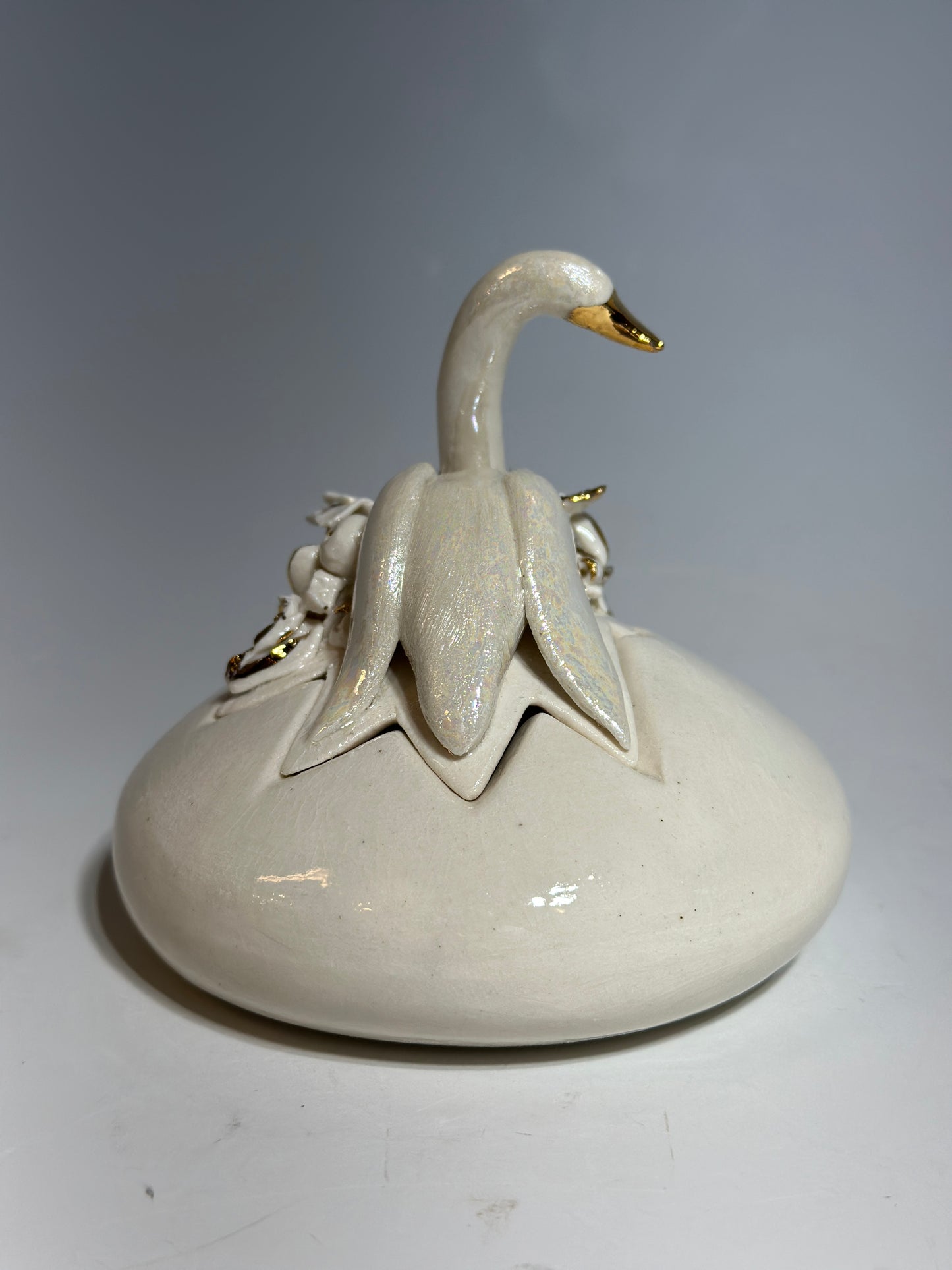 Porcelain Swan Jewelry Box, small